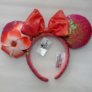 Disney Mickey Minnie Ears Peach Flowers & Bow